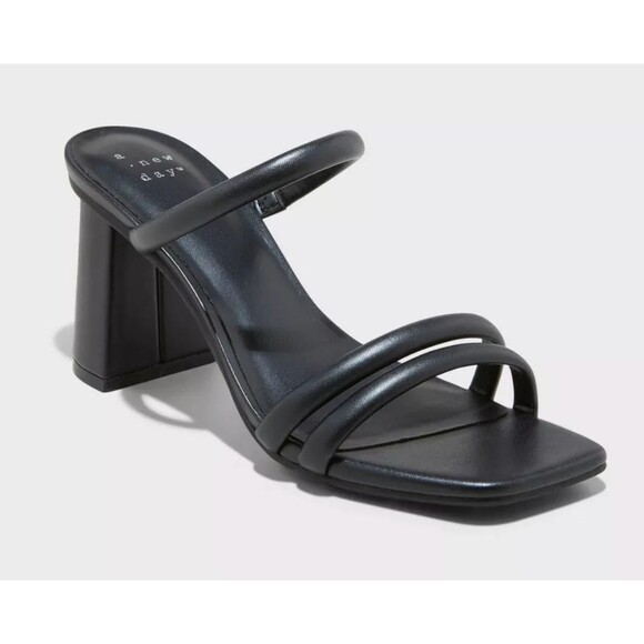 A New Day Stacy Mule Heels Black Womens 8 Slip On Sandals Open D Toe NEW - Picture 1 of 4